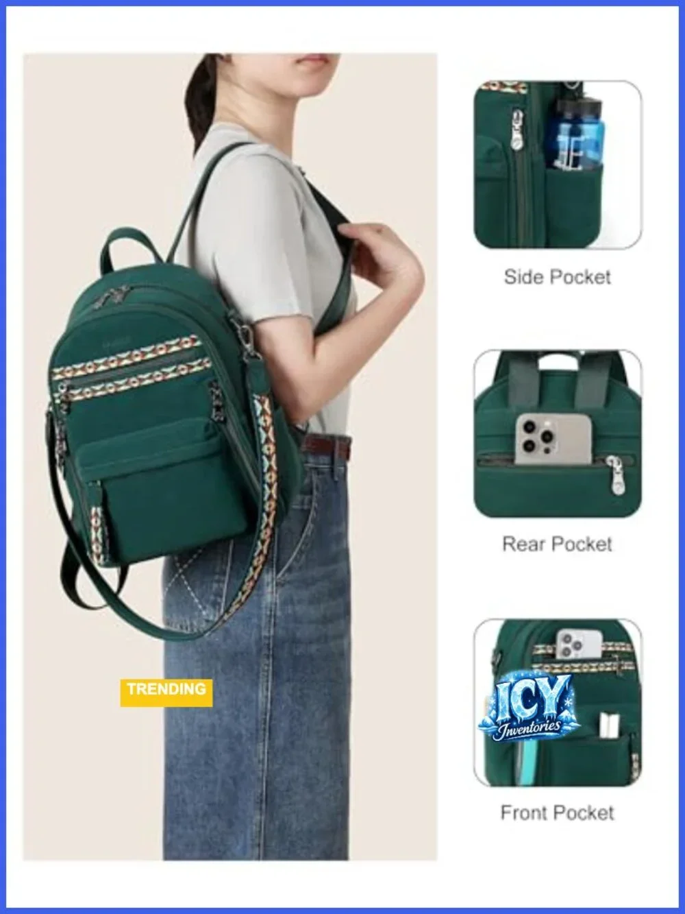 Small Backpack Purse Faux Leather Multi-Pocket with iPad Pocket Adjustable